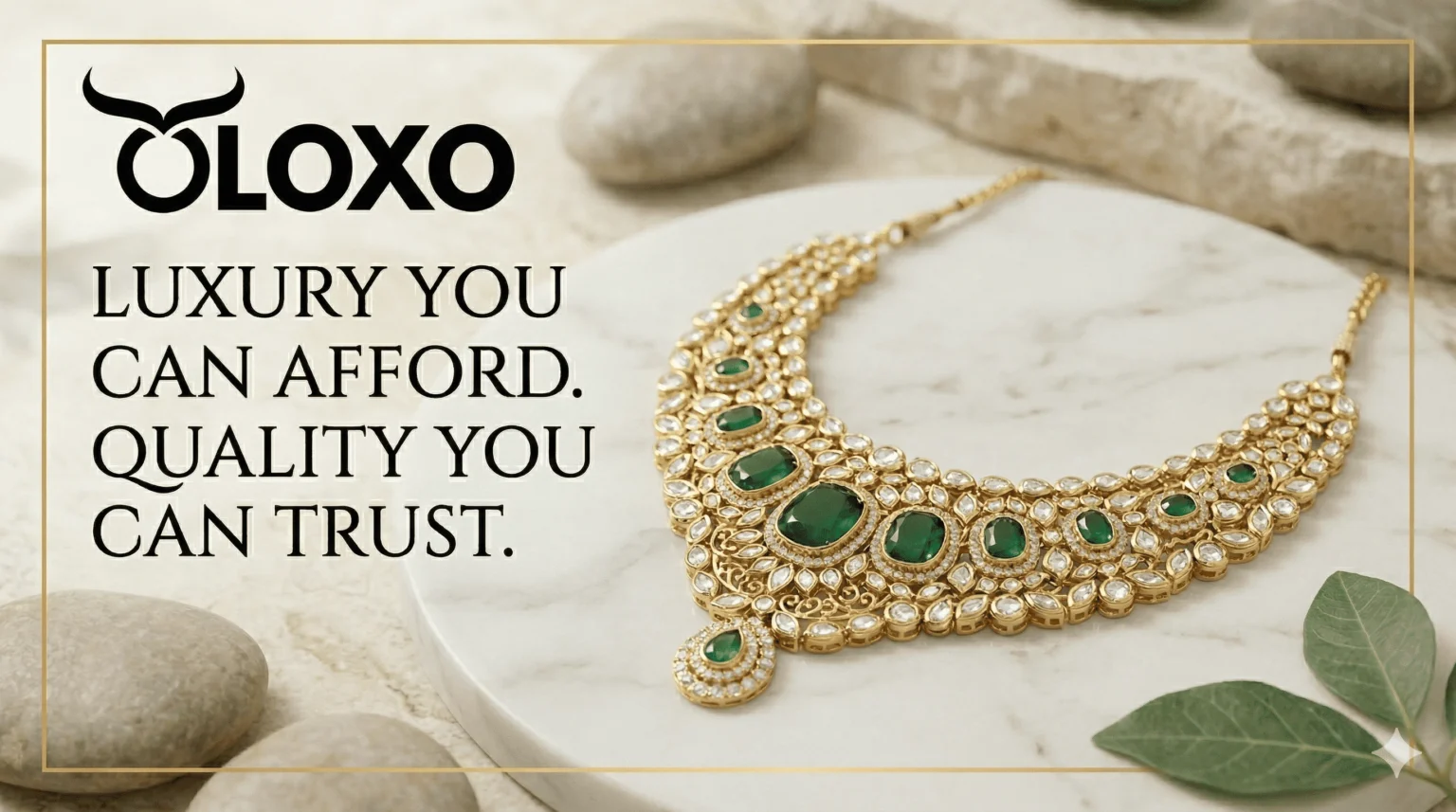 OLOXO Premium 18K Gold Plated Emerald Kundan Jewellery