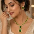 Emerald Green American Diamond Gold Plated Necklace Set for Women