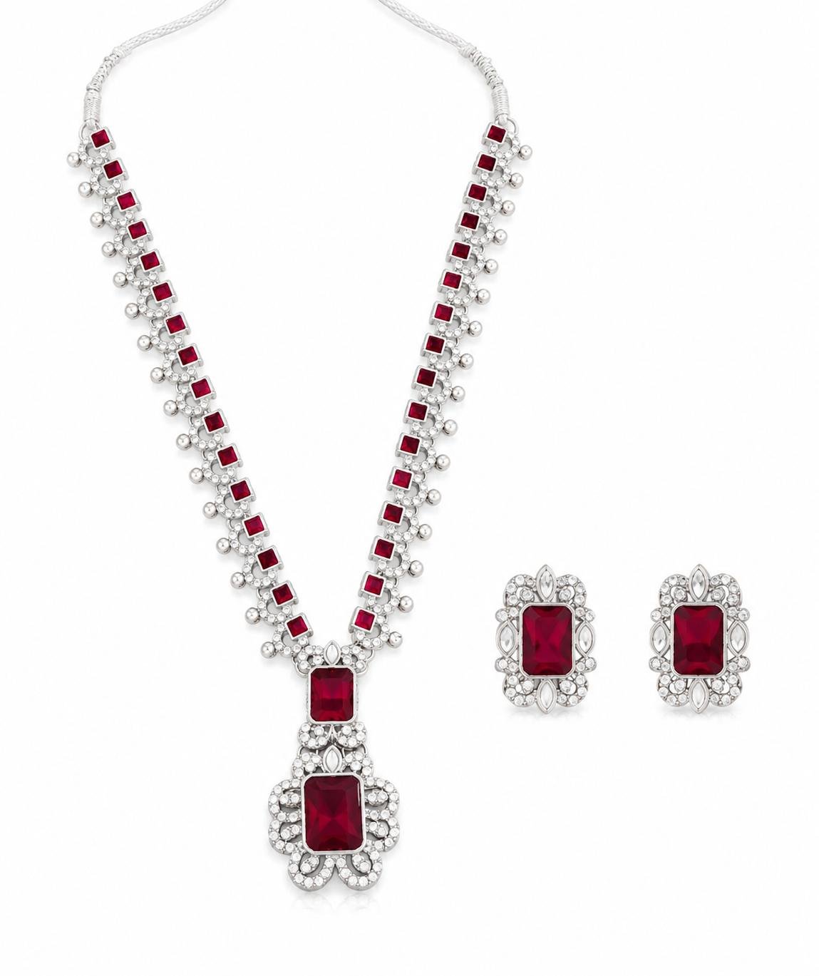 Emerald Red American Diamond Long Necklace Set 6 Emerald Red American Diamond Gold Plated Necklace Set for Women_5