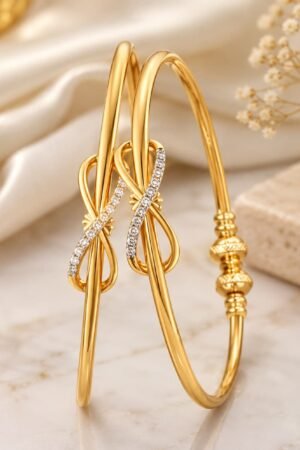 Infinity Bow Gold Plated Adjustable Bracelet for Women with CZ Stones