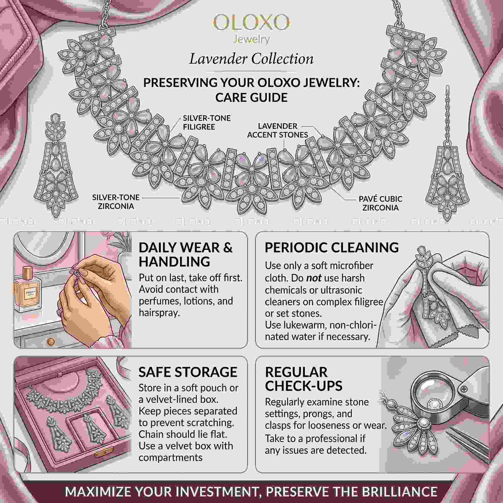 Oloxo Lavender Blossom Cubic Zirconia Choker Necklace, Earrings & Maang Tikka Set 4 Oloxo Lavender Blossom Cubic Zirconia Choker Necklace, Earrings & Maang Tikka Set_3