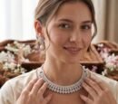 Oloxo Royal Marquise Cubic Zirconia Collar Choker Necklace & Pearl Drop Earring Set
