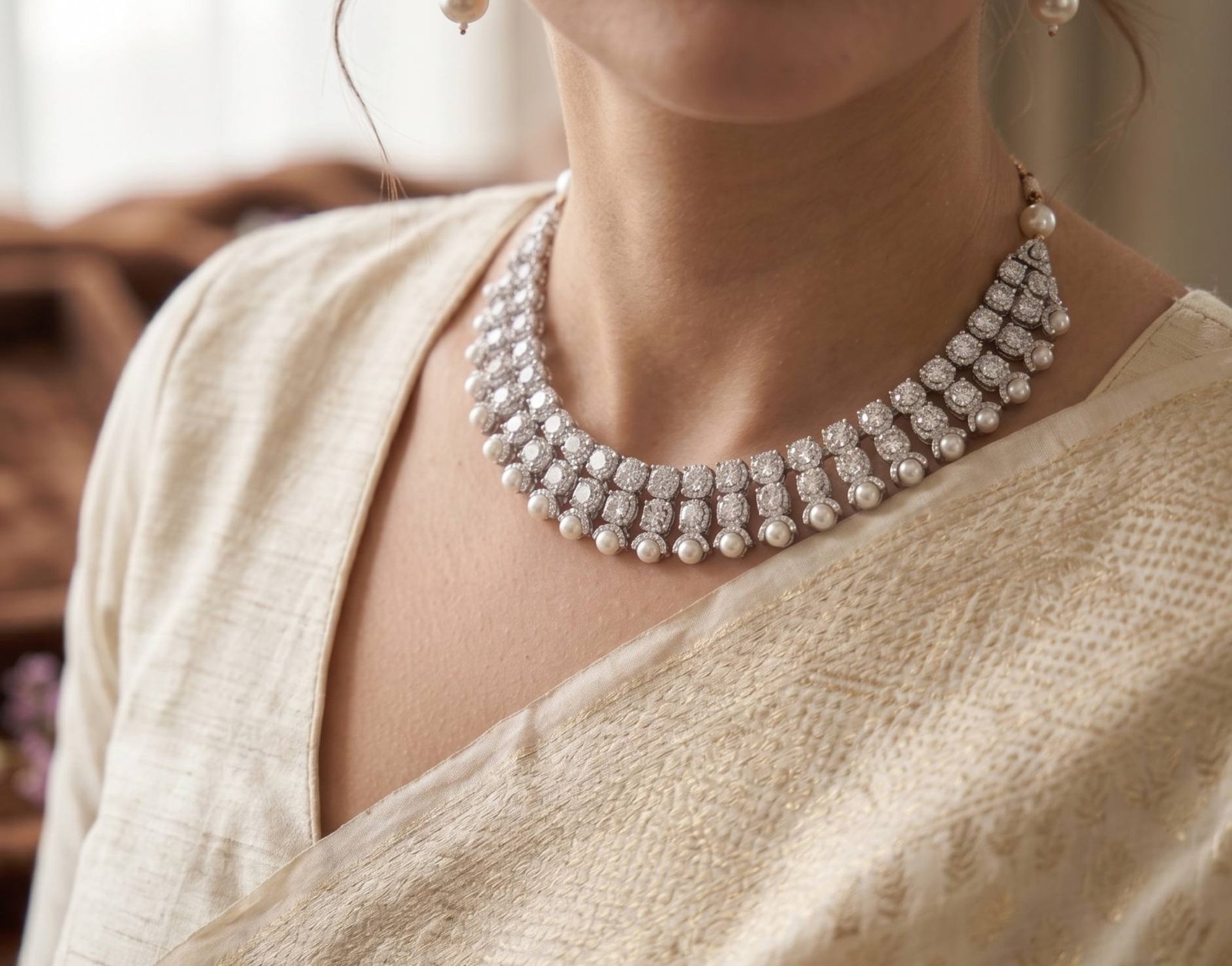 Oloxo Royal Marquise Cubic Zirconia Collar Choker Necklace & Pearl Drop Earring Set 2 Oloxo Royal Marquise Cubic Zirconia Collar Choker Necklace & Pearl Drop Earring Set_1