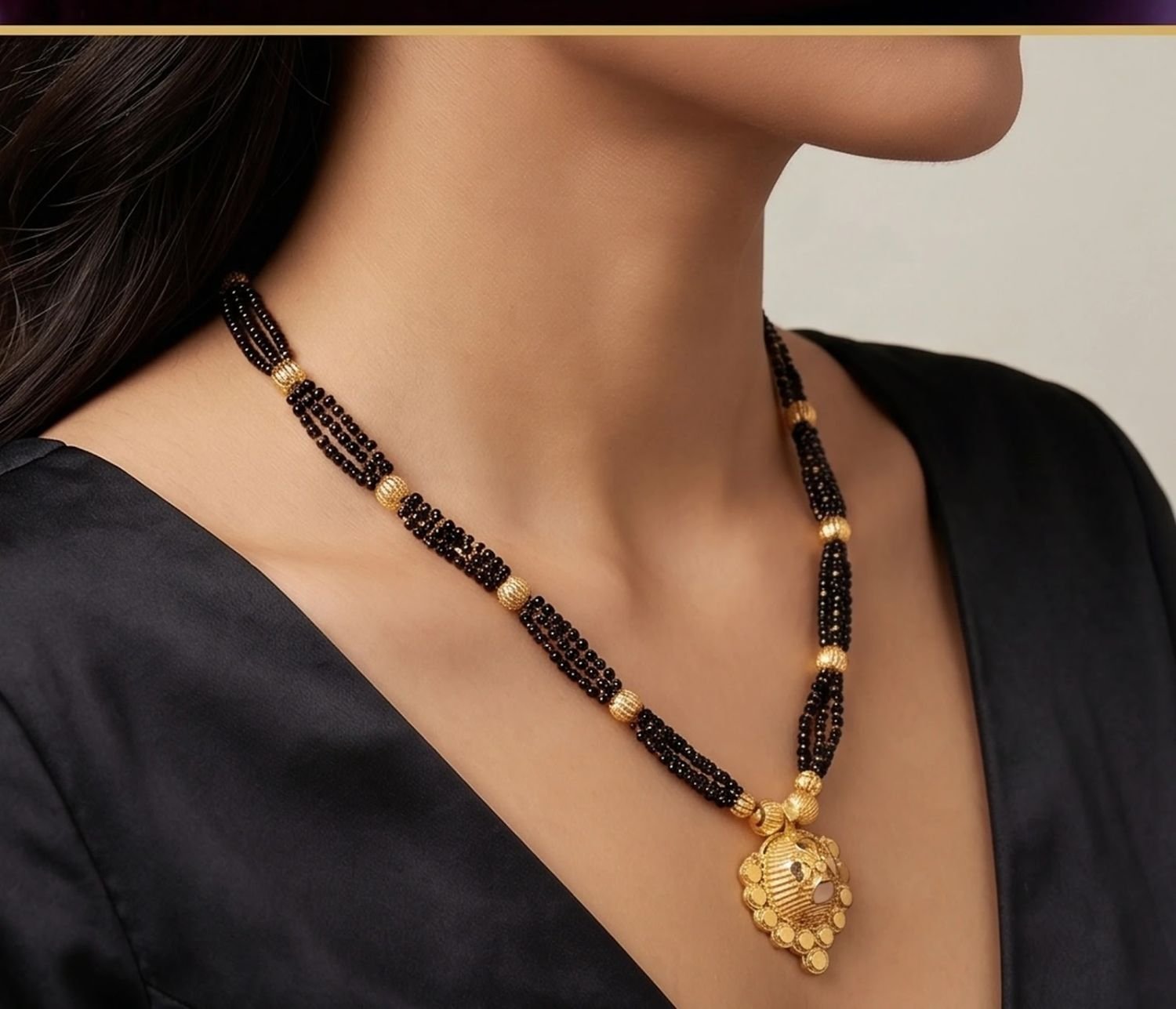 Premium Gold-Plated Classic Traditional Mangalsutra with Circular Filigree Pendant 3 Premium Gold-Plated Classic Traditional Mangalsutra with Circular Filigree Pendant_2