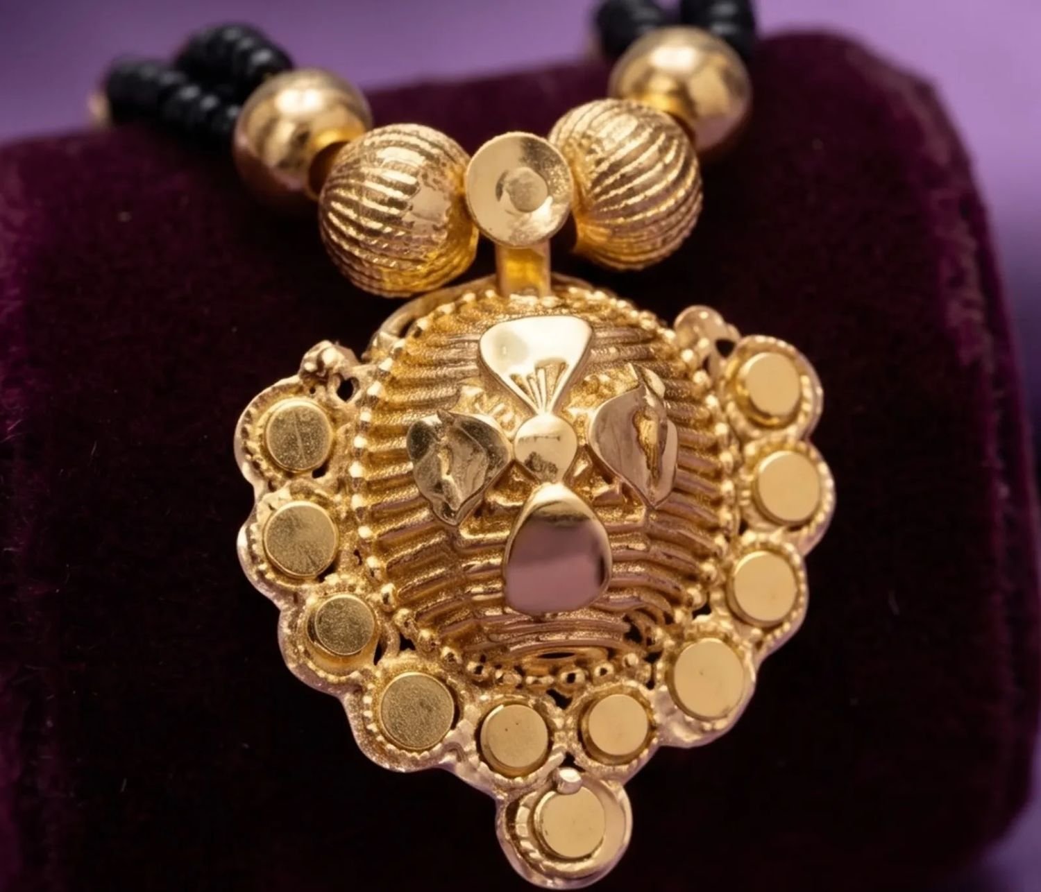 Premium Gold-Plated Classic Traditional Mangalsutra with Circular Filigree Pendant 4 Premium Gold-Plated Classic Traditional Mangalsutra with Circular Filigree Pendant_3
